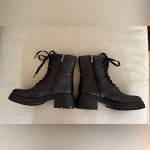 Franco Sarto black leather combat lug sole boots- 8